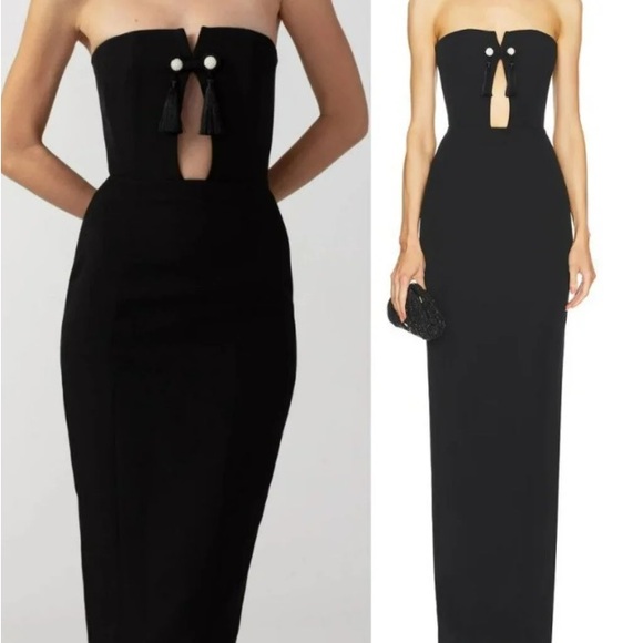 sau lee Dresses & Skirts - Sau Lee Imani Gown Black Tassel Strapless Keyhole Maxi Dress